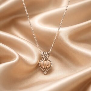 Silver Cage Necklace with Pearl